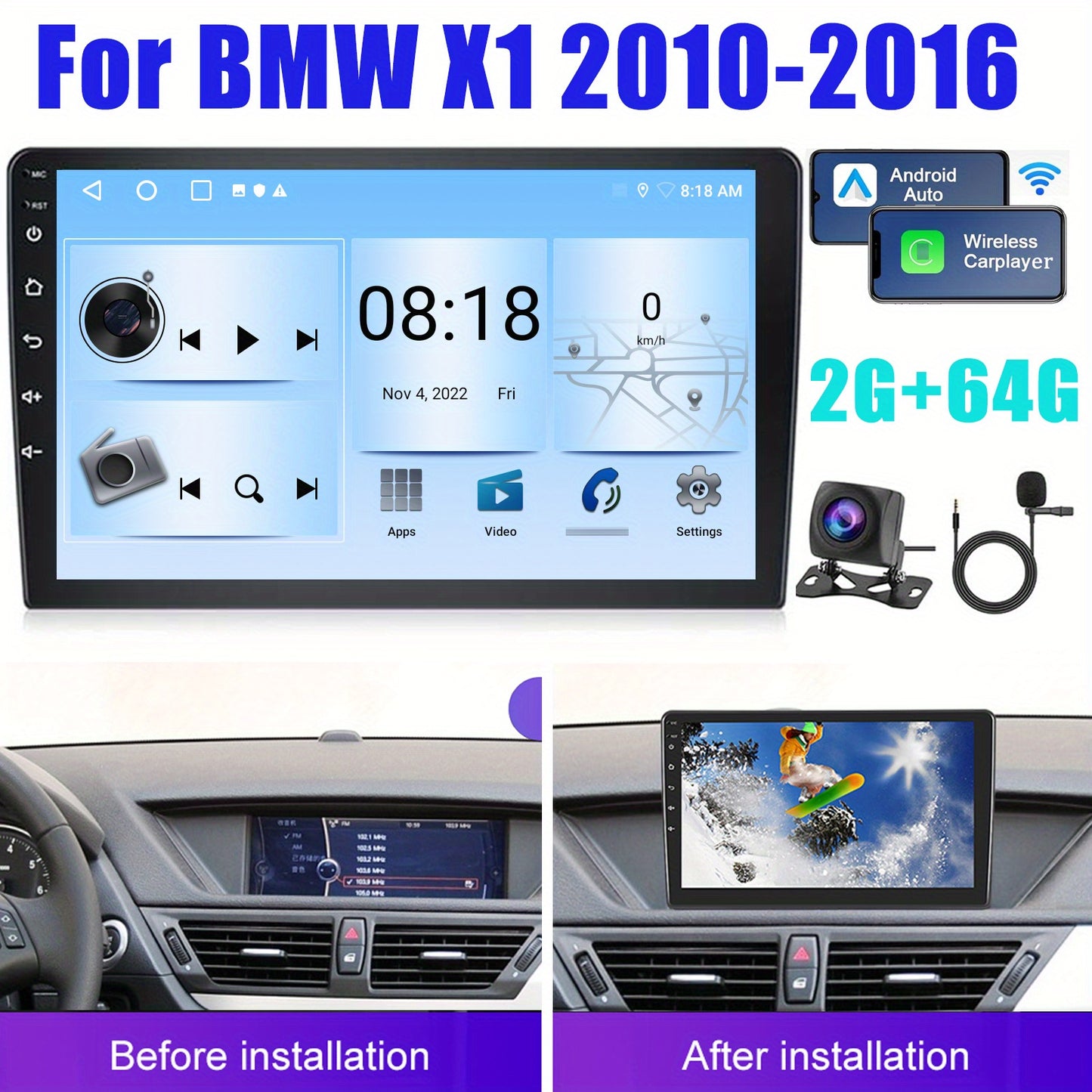 Android 13 Autoradio – Multimedia Speler – Navigatiesysteem – 2 DIN Radio – Carplay Android Auto – 25,65 cm Touchscreen – Draadloze Verbinding & Nachtzicht Camera