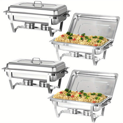 Cateringwarmer – Chafing Dish – Buffetset – Warmhoudschaal – Chafer – RVS – 4-delig – 8 Quart – Rechthoekig – Warmhoudfunctie Zonder Stroom