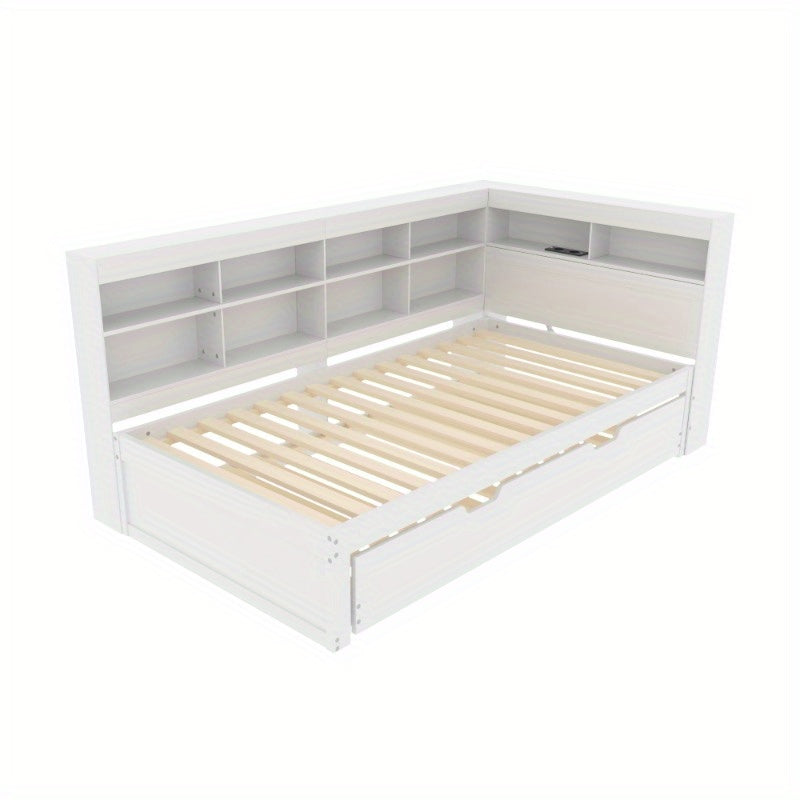 Uitschuifbare Slaapbank – Sofa Bed – Slaapbank Bed – Bedbank – Slaapbank Uitschuifbaar – Massief Houten Frame – 90x200 cm Slaapoppervlak – Wit met Opbergruimte
