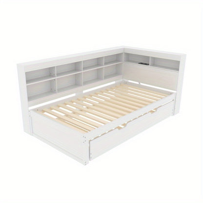 Uitschuifbare Slaapbank – Sofa Bed – Slaapbank Bed – Bedbank – Slaapbank Uitschuifbaar – Massief Houten Frame – 90x200 cm Slaapoppervlak – Wit met Opbergruimte