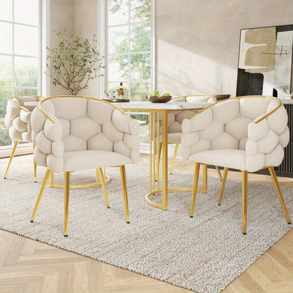 Velvet Stoelen – Eetkamerstoelen – Loungestoelen – Make-up Stoelen – Woonkamerstoelen – Beige – Memory Foam Zitting – Gouden Metalen Poot