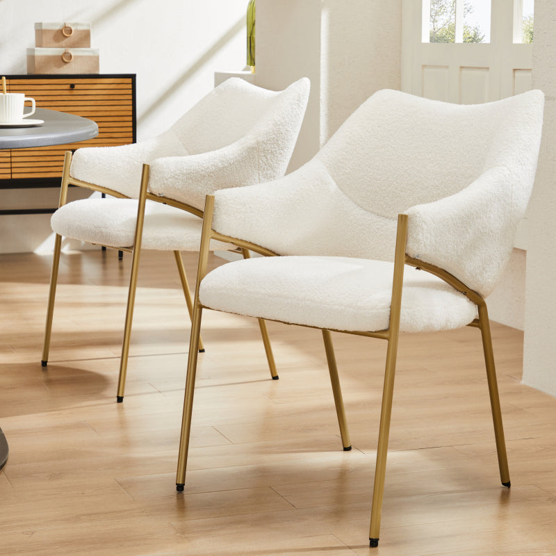 Lounge Stoelen – Eetkamerstoelen – Fauteuils – Kuipstoelen – Relaxstoelen – Set Van 2 Beige Sherpa – Pluche Lammy Stof – Dikke Comfortabele Kussens