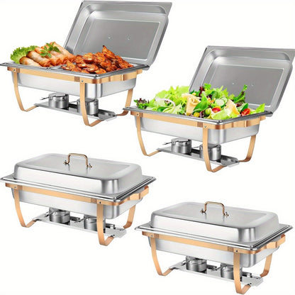 Chafing Dish – Buffetwarmer – Warmhoudplaat – Warmhoudschaal – Voedselverwarmer – 4-delige Set – Roestvrij Staal – 8 Quart Inhoud