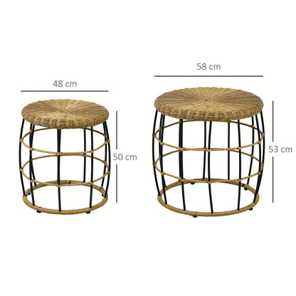 Bijzettafel – Bijzettafeltje – Banktafel – Salontafel – Side Table – Set van 2 – Stapelbaar – Kunststof Rattan – Kaki – Geschikt voor Buitengebruik