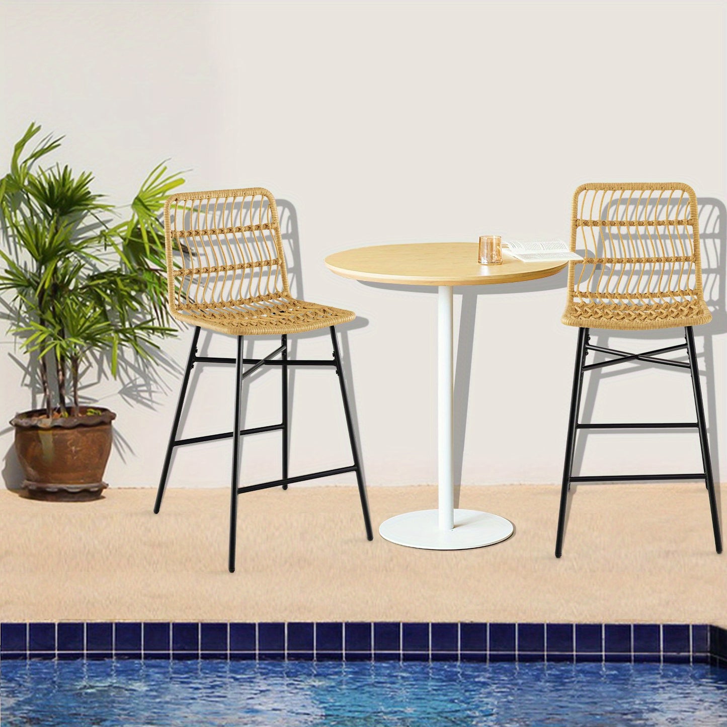 Barkrukken – Barstoelen – Keukenstoelen – Barkrukken – Zithoogte 68 cm – Set van 2 Rattan Barkrukken Met Metalen Poten