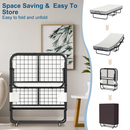Opvouwbaar Bed – Logeerbed – Vouwbed – Opklapbed – Reisbbed – Metalen Frame – 90x200 cm – 13 cm Schuimmatras – Draagkracht 200 kg