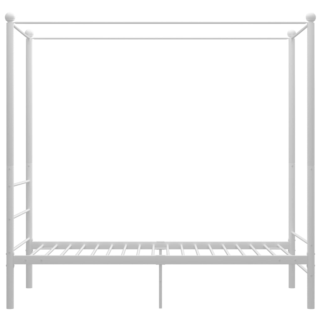 Modern White Metal Four-Poster Bed Frame with Curved Headboard & Footboard - Twin Size (90x200cm), Sturdy All-Metal, Easy Assembly, Low-Maintenance Minimalist Bed for,, Small s - Durable Non-Wood Furniture