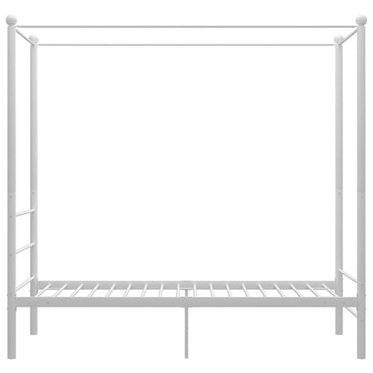 Modern White Metal Four-Poster Bed Frame with Curved Headboard & Footboard - Twin Size (90x200cm), Sturdy All-Metal, Easy Assembly, Low-Maintenance Minimalist Bed for,, Small s - Durable Non-Wood Furniture