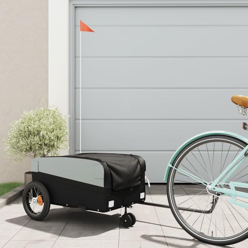 Fietskar – Fietstrailer – Bakfiets – Kinderkar – Bagagetrailer – Zwart – Stalen Frame – Max. 30 kg Laadvermogen