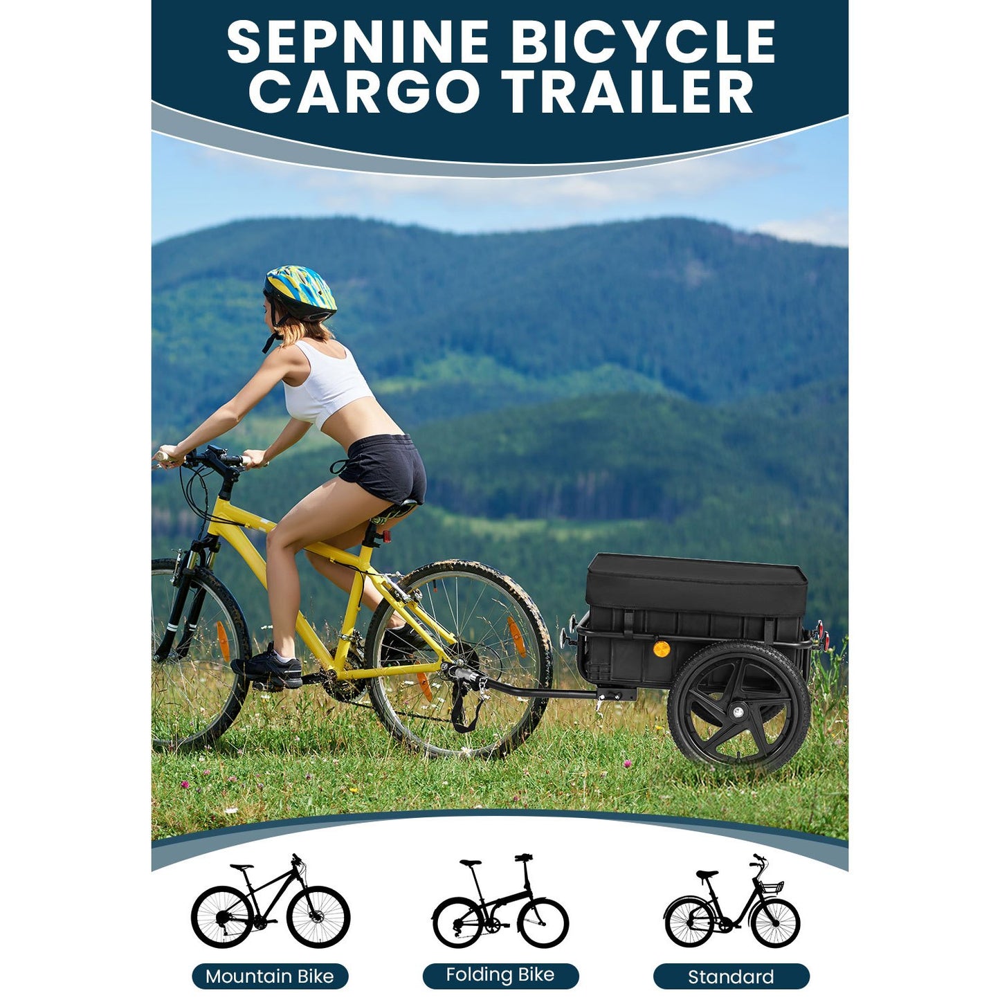 2-in-1 Bike Cargo Trailer, Bicycle Trailer, Hand Cart with Push Bar, Iron Frame with 40cm Air Tires, 40kg Load Capacity, Black, Outdoor Hauling, Cargo Transport, Compact Design, Lightweight Trailer, Reinforced Build, Bike Hau