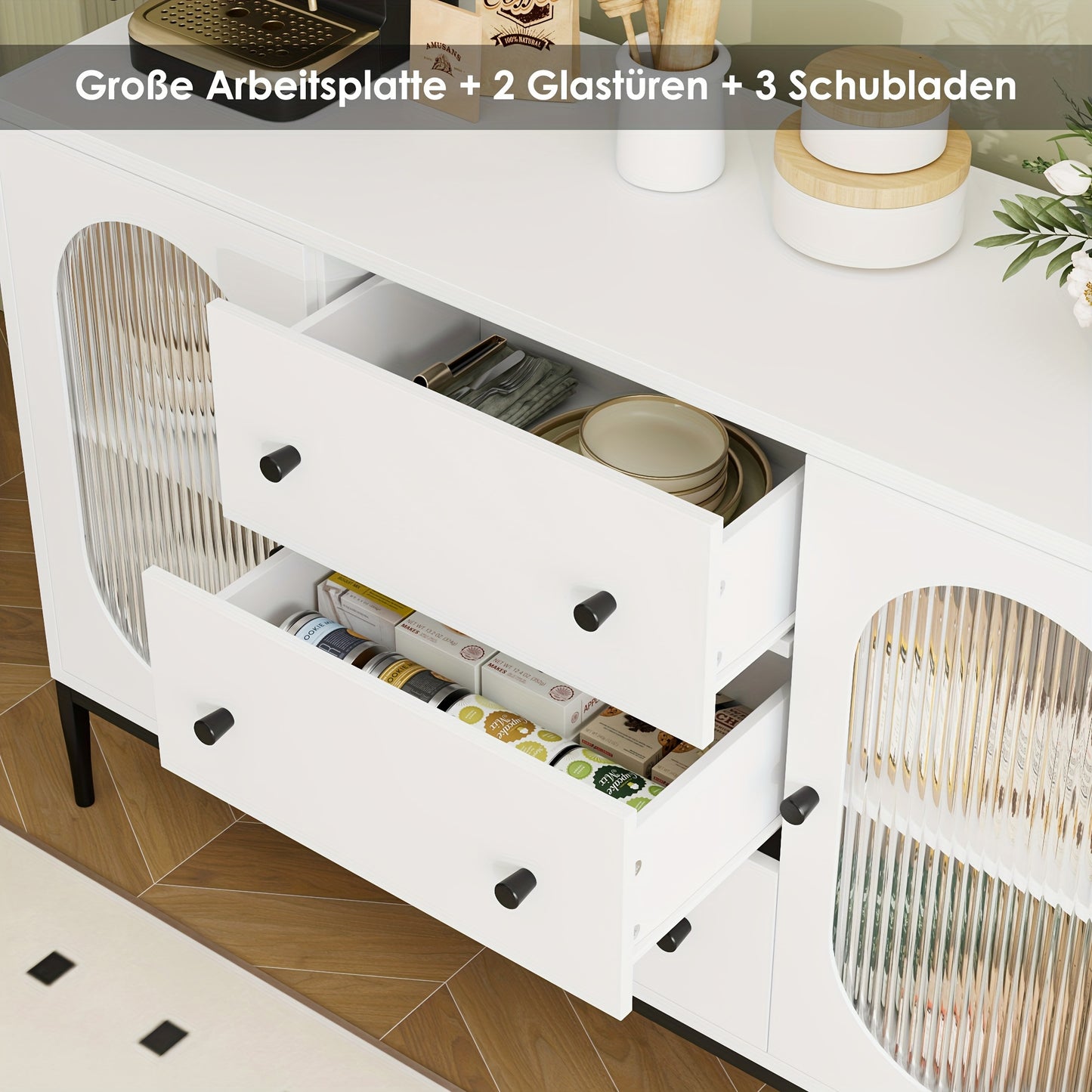 Ladekast – Kast – Opbergkast – Dressoir – Zijkast – Wit Zwart Hout – Verstelbare Planken – 3,2+ Kubieke Voet Capaciteit