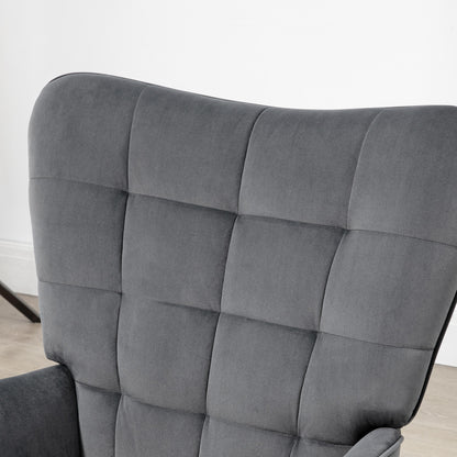 Loungefauteuil – Loungestoel – Relaxfauteuil – Fauteuil – Zithoekstoel – Hoog Draagvermogen 120 kg – Fluweelachtige Bekleding Donkergrijs