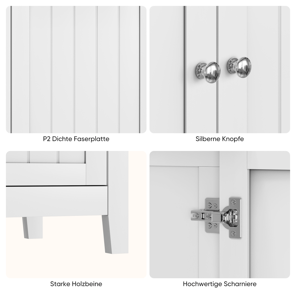 Dressoir – Opbergkast – Ladekast – Kast – Tv-meubel – Wit – Vloerstaand – Verstelbare Planken – Dubbele Deuren
