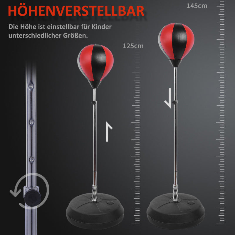 Bokszak – Boksset – Bokszakstandaard – Boksbal – Bokshandschoenen – Verstelbare Hoogte 125-145 cm – Duurzaam PU Kunstleer & Stevige Metalen Veerstaaf
