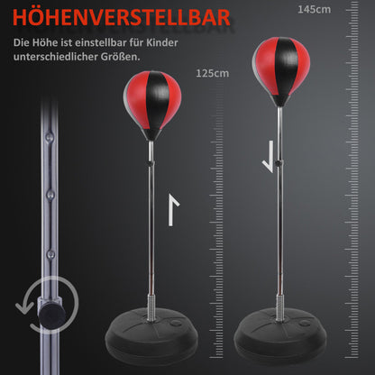 Bokszak – Boksset – Bokszakstandaard – Boksbal – Bokshandschoenen – Verstelbare Hoogte 125-145 cm – Duurzaam PU Kunstleer & Stevige Metalen Veerstaaf