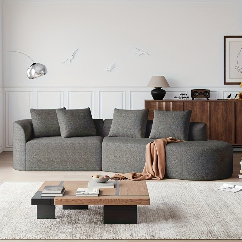Oversized Hoekbank – Modulaire Bank – L-vormige Sofa – Grote Zithoek – Grijze Stoffen Bank – Comfortabele Wolkvormige Rugleuning – Stevig Houtvrij Frame