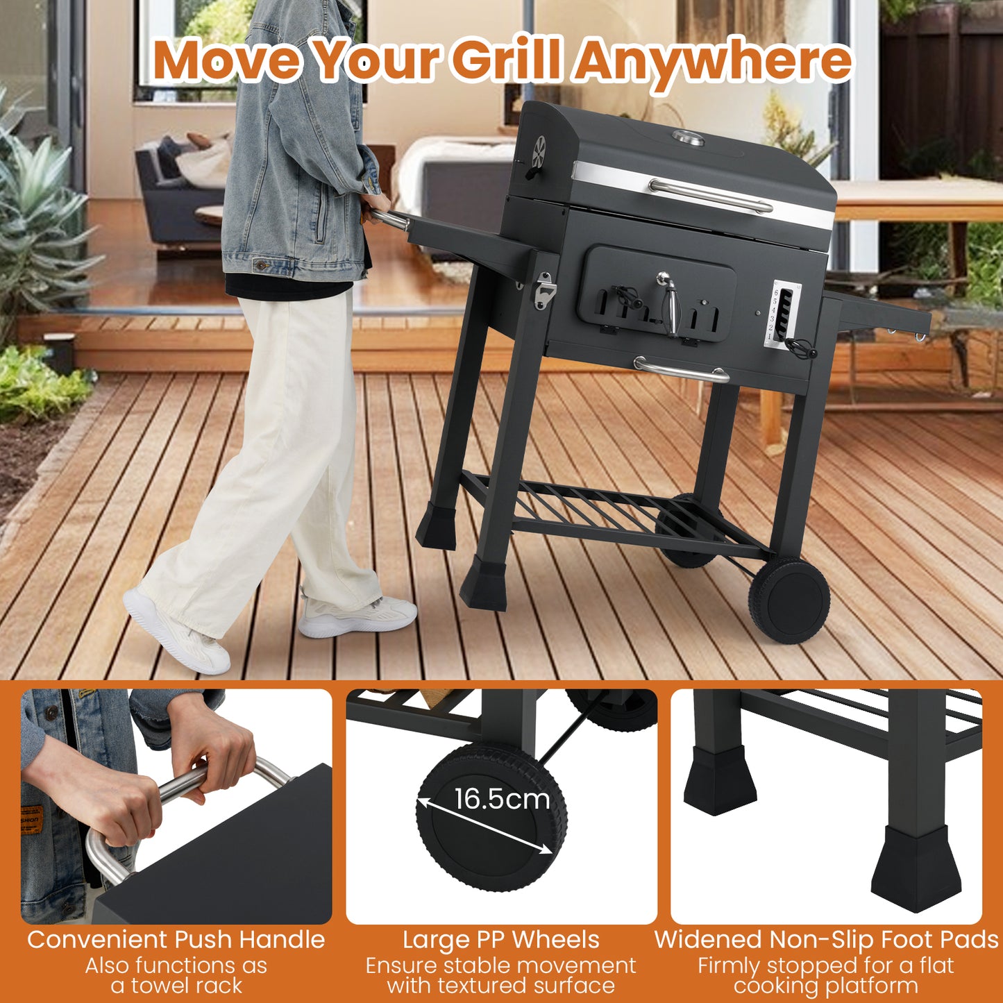 Houtskoolbarbecue – Kolengril – BBQ Grill – Smoker – Barbecue – 1395 cm² Kookoppervlak – 2 Opvouwbare Zijtafels