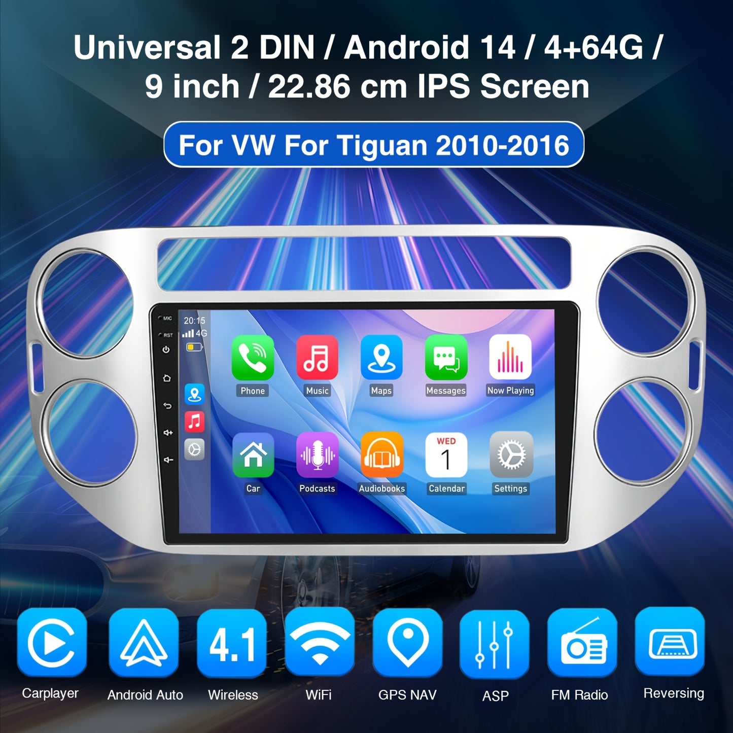 Android Autoradio – Multimedia Speler – Navigatiesysteem – Car Stereo – 2-DIN Radio – 9 Inch IPS Scherm – Android 14 – Inclusief Camera & DVR