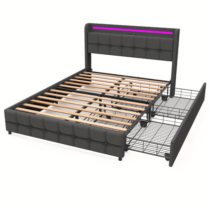 Eenpersoonsbed – Bedframe – Single Bed – Opbergbed – Slaapbank – 90x200 cm – Met 2 Opberglades – Stevige Houten Lattenbodem