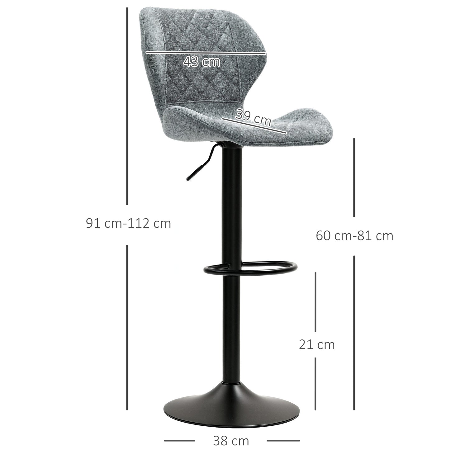 Barkrukken – Barstoelen – Keukenkrukken – Hoogkrukken – Krukken Set – Donkergrijs Chenille – Verstelbare Zithoogte 60-81 cm – 360° Draaibaar