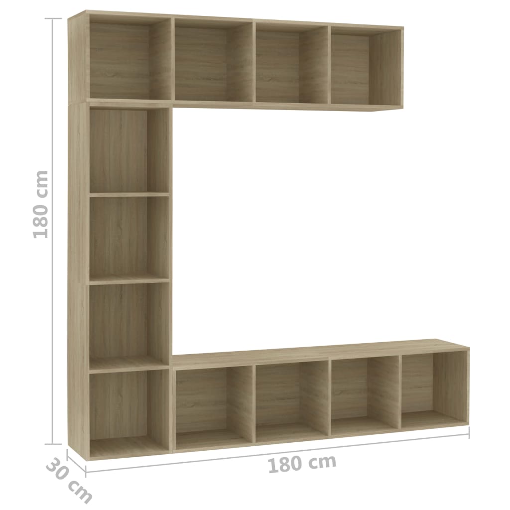 Boekenkast – Boekenkast Vakkenkast – Mediamuur – Wandkast – Sonoma Eikenlook – 12 Compartimenten – Hoogwaardig Vochtbestendig Hout
