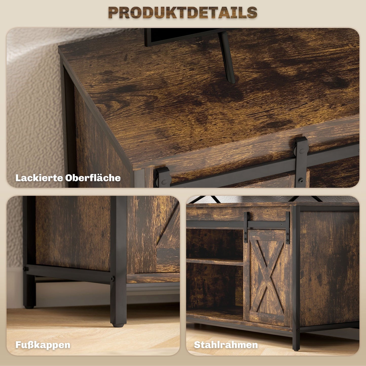 Tv meubel – TV-kast – TV-meubel – Lowboard – Media meubel – Industrieel design – Geschikt tot 60 inch – 6 opbergvakken met 2 schuifdeuren