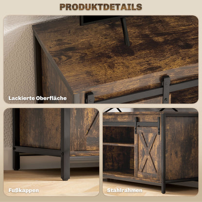 Tv meubel – TV-kast – TV-meubel – Lowboard – Media meubel – Industrieel design – Geschikt tot 60 inch – 6 opbergvakken met 2 schuifdeuren
