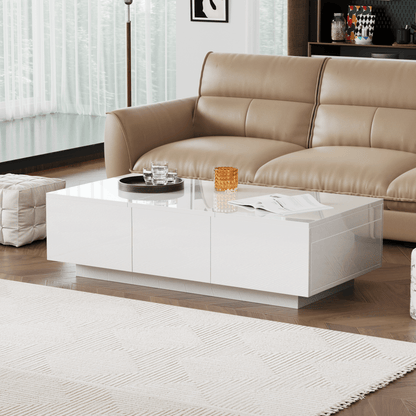 Salontafel – Koffietafel – Bijzettafel – Woonkamertafel – Tafel – Hoogglans Wit – Dubbele Schuifladen – Hout Kunstboard
