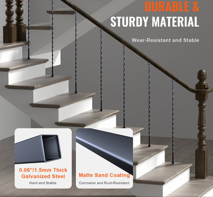 Metalen Balusters Trap – Balustrades Spijlen Leuning Spindels – 10-Delige Set – Gegalvaniseerd Staal – Mat Zwart – 112 cm Lang – Eenvoudig Montagemateriaal Inclusief