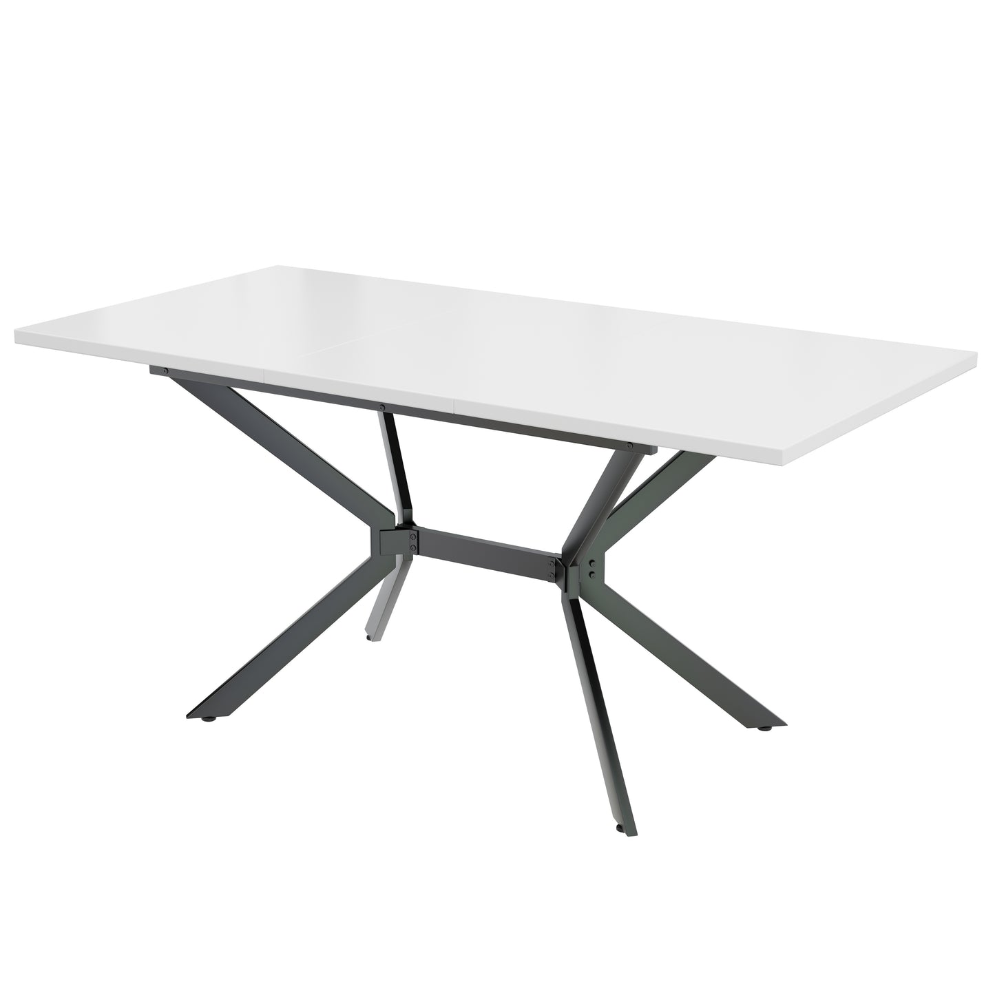 Uitklapbare Eettafel – Uitschuifbare Tafel – Verlengbare Eettafel – Klaptafel – Keukentafel – Mat Wit MDF – Zwarte Metalen Poten – 120-160x80 cm – Geschikt Voor 4-6 Personen