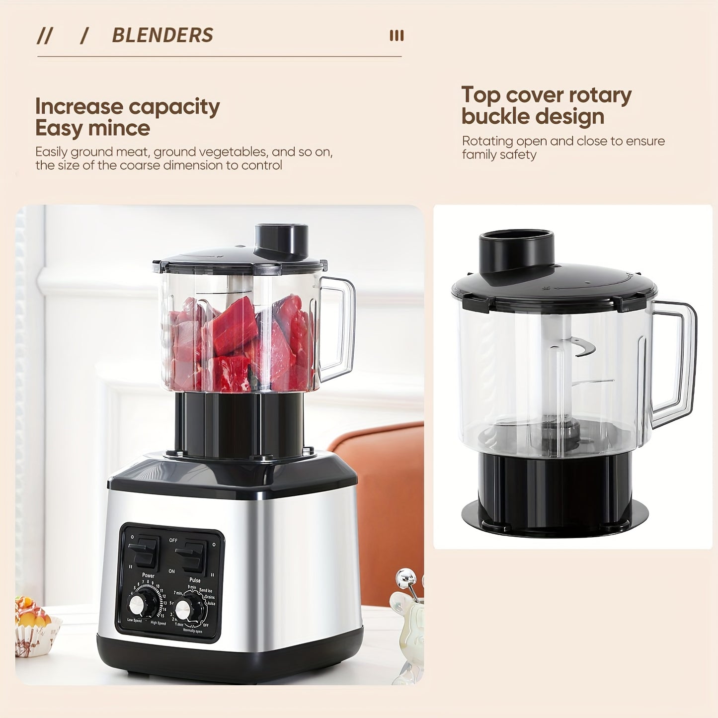 3-in-1 Elektrische Blender – Multifunctionele Mixer – Sapcentrifuge – Smoothiemaker – Keukenmachine – 9500W Krachtige Motor – 3L, 1,5L en 0,5L Containers