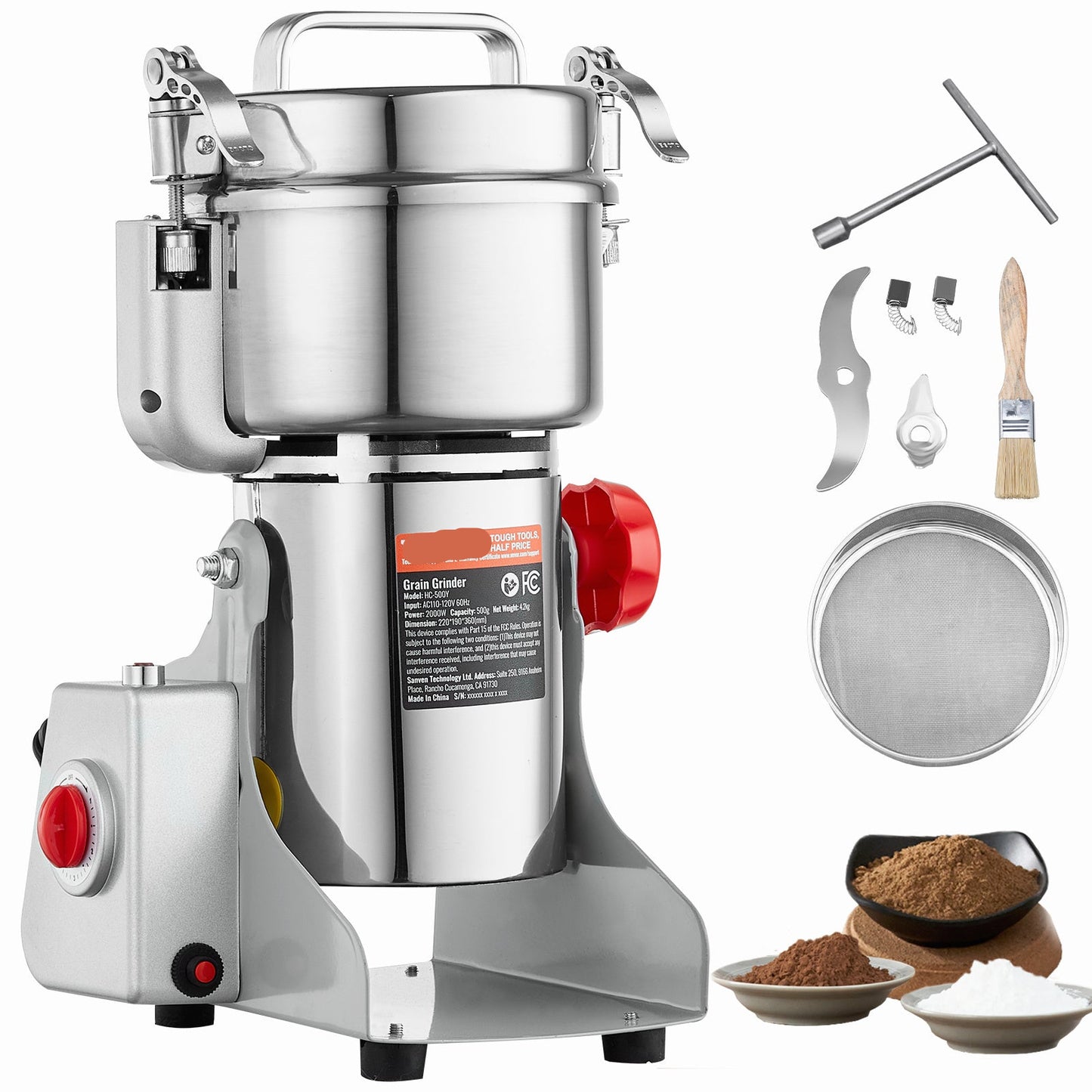 Krachtige Graanmaler – Specerijenmaler – Kruidenmolen – Elektrische Grinder – 2000W Motor – 500 Gram Capaciteit