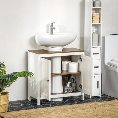 Badkamerkast Onder Wastafel – Onderkast Badmeubel Opbergkast Douchekast – Wit Houtlook – Compact 60x30x60 cm – Verstelbare Plank Stevig MDF