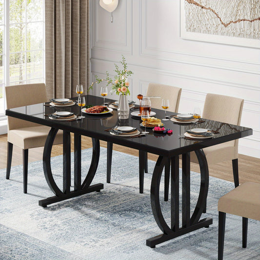 Uitklaptafel – Klaptafel – Vouwtafel – Eettafel – Tuintafel – Ruimtebesparend – Geperst Hout & Metaal – 160 cm Uitbreidbaar – Zwart Geometrisch Onderstel