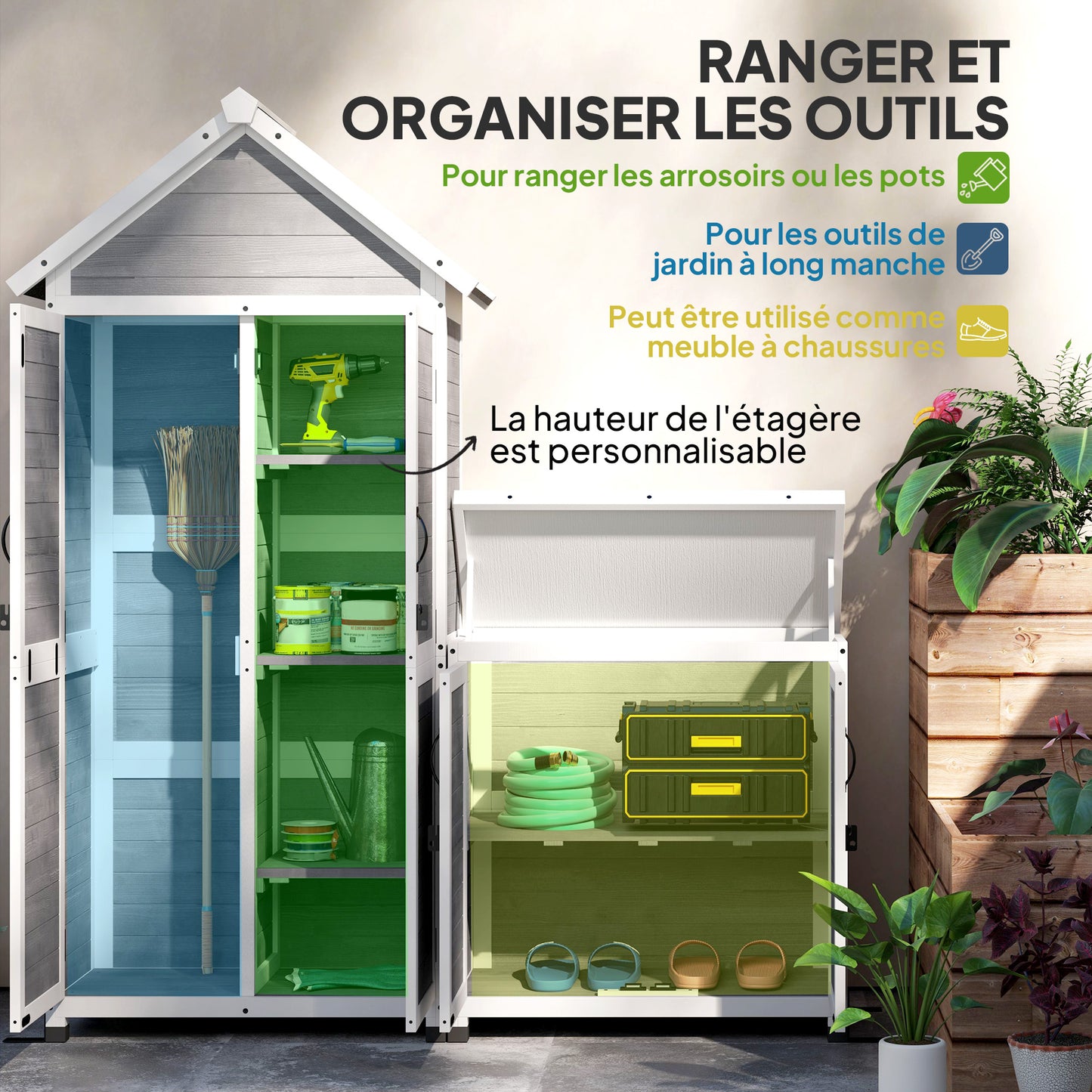 Tuinhuisje – Tuinkast – Tuinschuur – Tuinberging – Berging – Hout – Weerbestendig Asfalt Dak – Verstelbare Legplanken – Grijs
