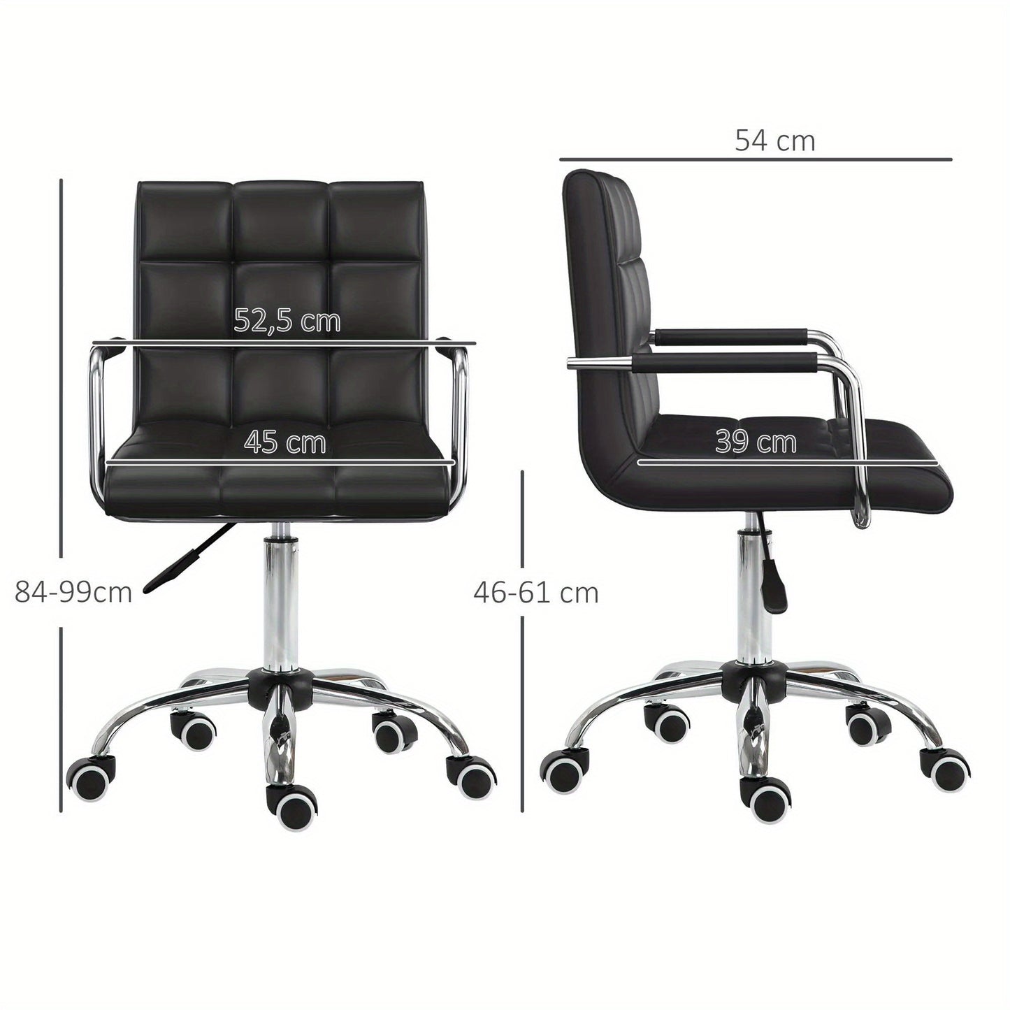 Bureaustoel – Ergonomische Stoel – Kantoorstoel – Office Chair – Werkstoel – Verstelbare Hoogte – Zwart PVC Bekleding – Comfortabele Armleuningen