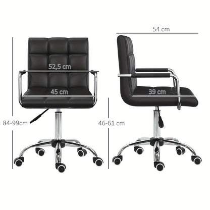 Bureaustoel – Ergonomische Stoel – Kantoorstoel – Office Chair – Werkstoel – Verstelbare Hoogte – Zwart PVC Bekleding – Comfortabele Armleuningen