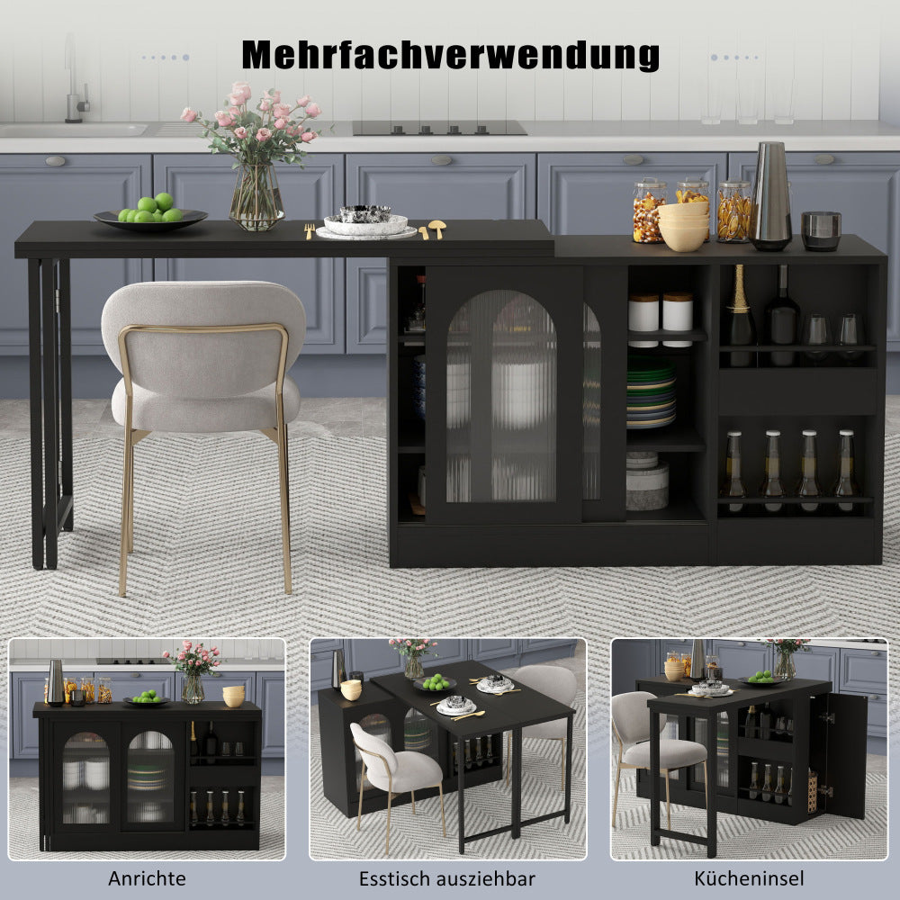 Bartafel – Bartefel – Statafel – Keukentafel – Koffietafel – Uitschuifbaar – 360° Draaibaar – Zwart Metaal – Met Glasdeuren