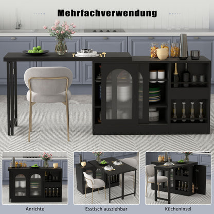 Bartafel – Bartefel – Statafel – Keukentafel – Koffietafel – Uitschuifbaar – 360° Draaibaar – Zwart Metaal – Met Glasdeuren
