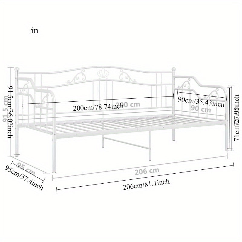 Metalen Bedframe – Bedframe – Sofa Bed – Slaapbank – Gastenkamer Bed – Wit – 90x200 cm – Inklapbaar & Duurzaam – Houten Latten Ondersteuning