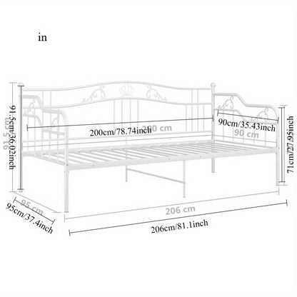 Metalen Bedframe – Bedframe – Sofa Bed – Slaapbank – Gastenkamer Bed – Wit – 90x200 cm – Inklapbaar & Duurzaam – Houten Latten Ondersteuning