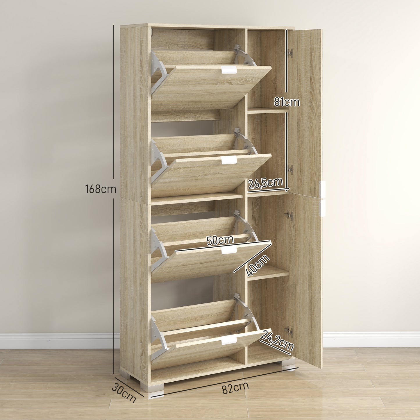 Schoenenkast – Schoenopberger – Schoenenrek – Schoenenkastje – Schoenenmeubel – 4 Deuren Met Spiegel – Verstelbare Planken Voor 16 Paar Schoenen