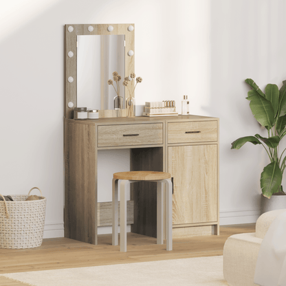 Damming Table with Door 2pcs Brown 50 X 41 X 135Cm Wood Material Crafted from High-Quality Engineered Wood, This Makeup Table Is Both Functional And Practical., Home Organization, Dressing Table, Stylish Dresser, Modern Vanit