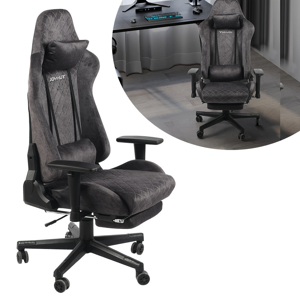 Gamingstoel – Gamestoel – Gaming Chair – Bureaustoel – Game Stoel – Ergonomisch Design – Verstelbare Hoogte 8 cm – Met Voetensteun – Vintage Flanellen Bekleding