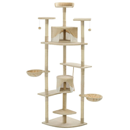 Kattenkrabpaal – Kattenboom – Kattenhuis – Kattenmeubel – Kattenklimpaal – Beige en Wit – Zacht Pluche – Sisal Krabpalen