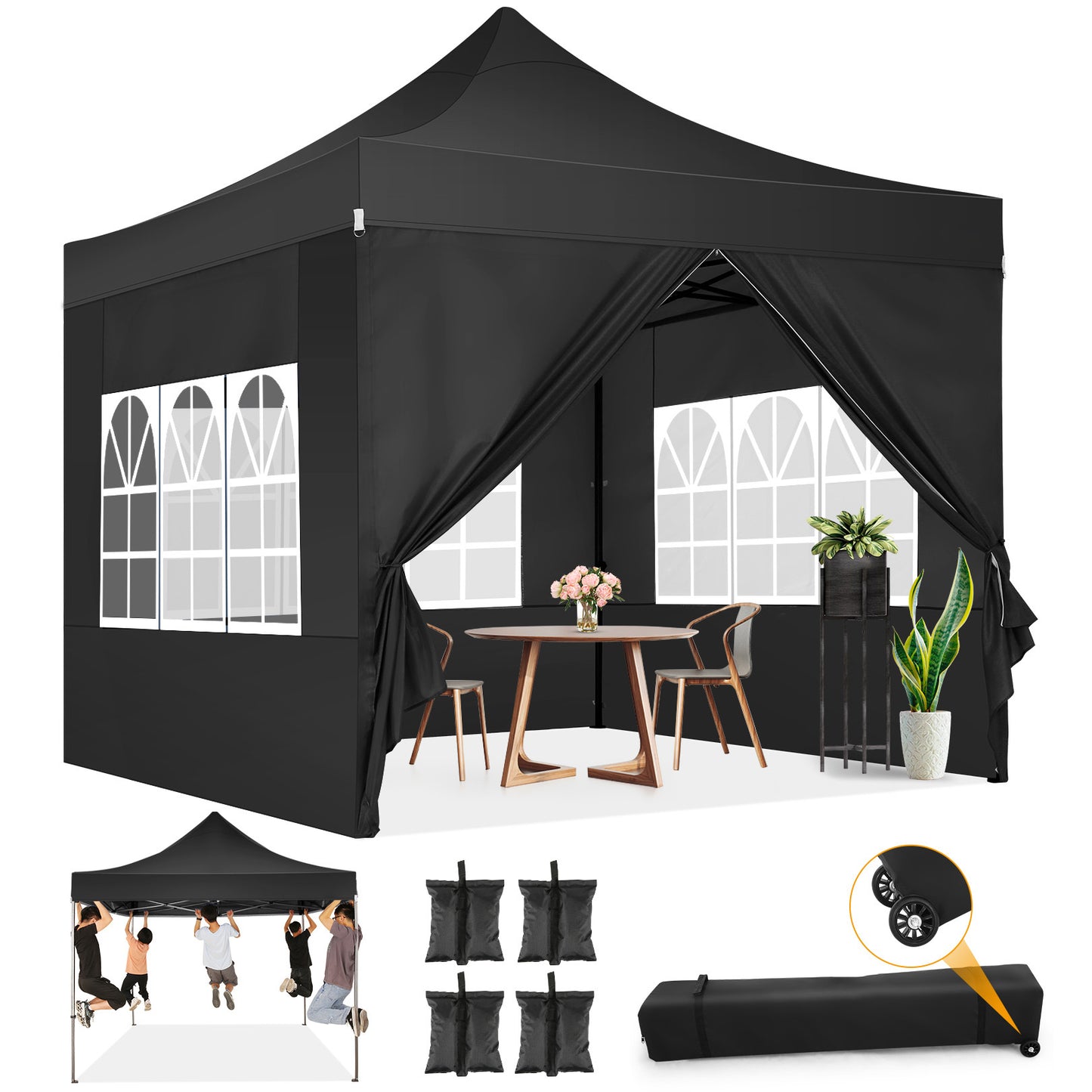 Partytent – Paviljoen – Feesttent – Tuintent – Opvouwbare Tent – 3,05x3,05 m – 4 Zijwanden & Draagtas Met Wieltjes