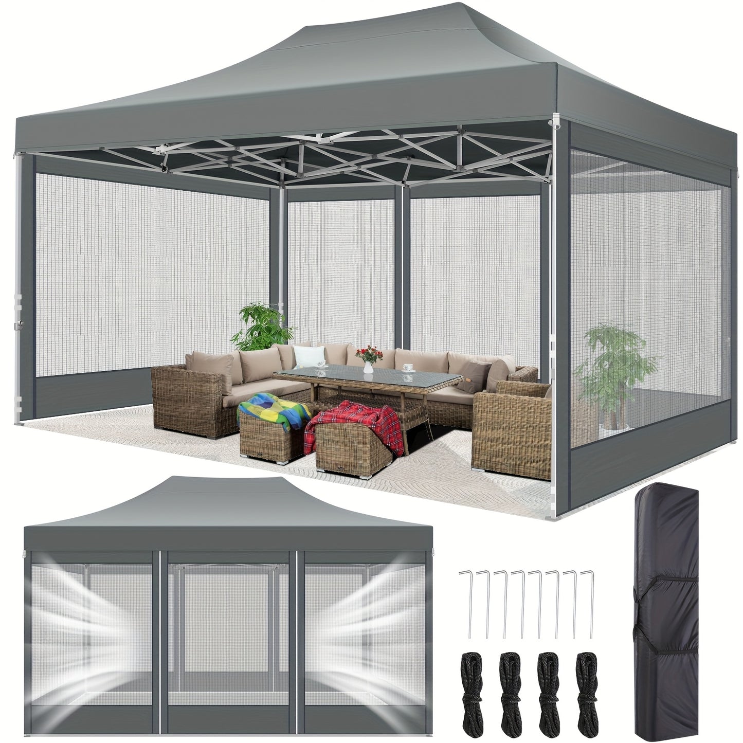 Pop-Up Tent – Vouwtent – Partytent – Overkapping – Paviljoen – Grijs – 3x4,5 Meter – Waterbestendig Oxford Doek