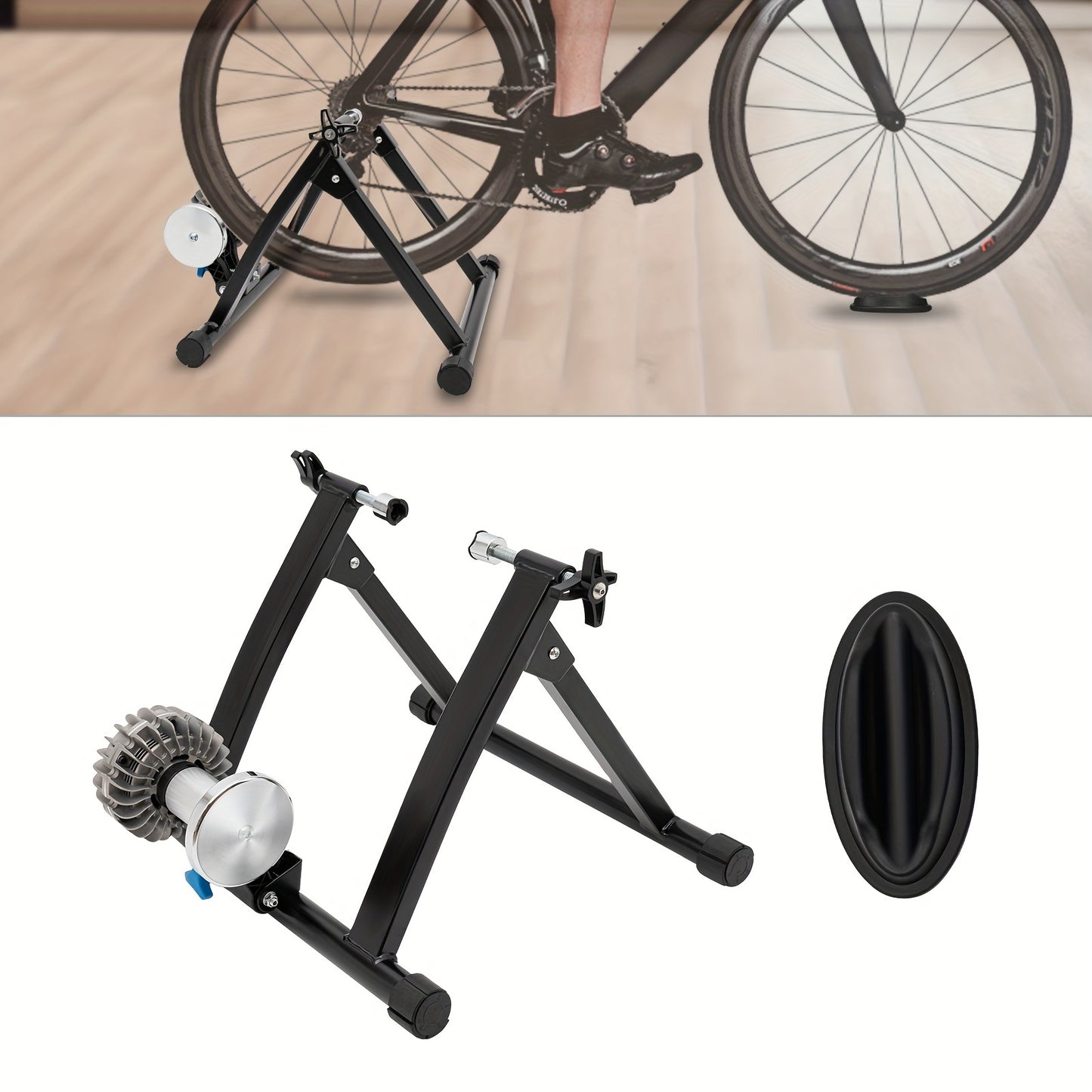 Indoor Bicycle Trainer With Advanced Steel Sports Stationary Bicycle Stand, Equipped With Noise Reducing Wheels, Suitable For 66.04-73.66 cm And 700C Wheels, Suitable For Indoor Riding, Black 55.12 X 48.01 X 40.13cm