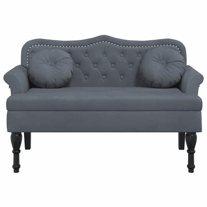 Bankje – Stoel – Zitbank – Lounger – Fauteuil – Donkergrijs Velvet Kussen – Hardhout – Robuust – 120,5x65x75 cm – Comfortabel