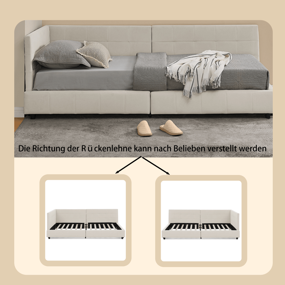 Slaapbank – Sofa Bed – Bedbank – Hoekbank – Vouwbank – Modern – Licht Beige Fluweel – Ruimtebesparend L-Vormig Ontwerp – Stevig Teakhout & IJzeren Frame